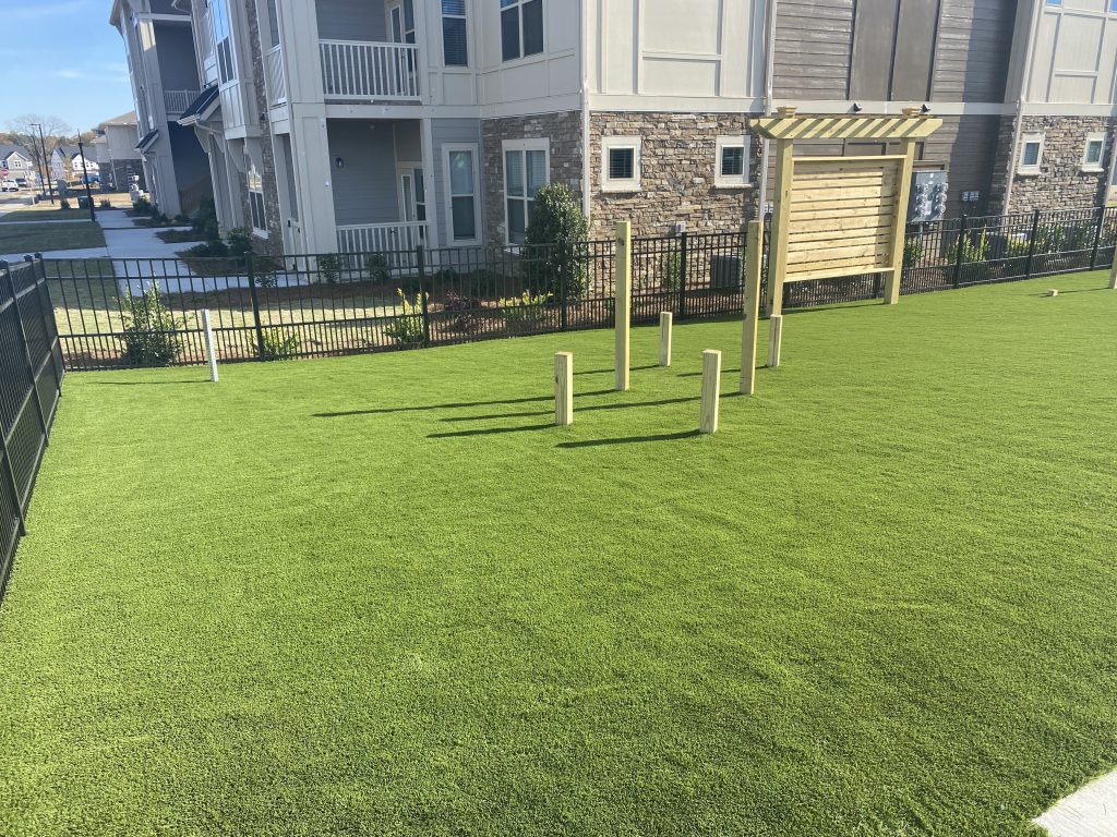 Artificial grass dog park installed at apartment in North Carolina