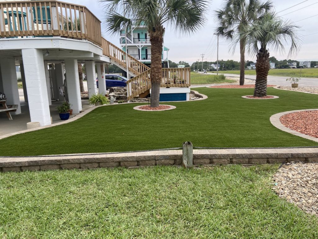 Residential artificial grass backyard