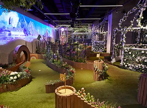 Indoor artificial grass mini golf course