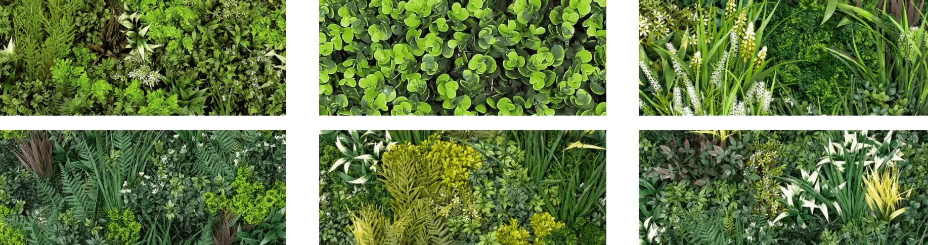 Collage of artificial living wall examples